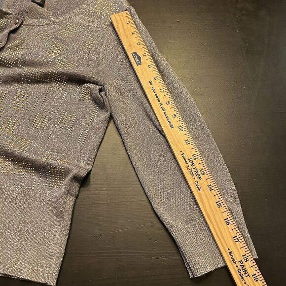 WHBM Sparkly Gray Cardigan Gold Silver Size Medium - Picture 9 of 13
